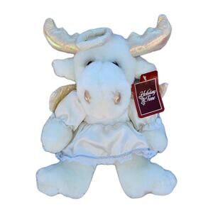 Vintage Christmas Angel Moose Plush Holiday Time Iridescent Halo Antlers Wings